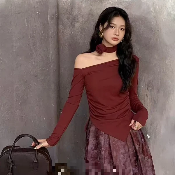 微儿女装欧若风毛衣针织衫露肩长袖卫衣时尚气质百搭性感