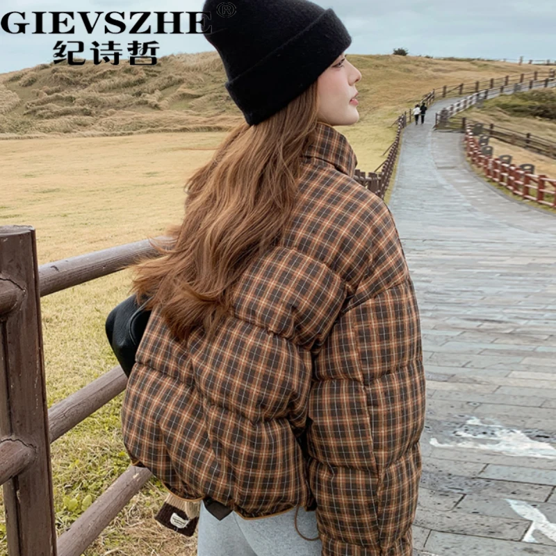 纪诗哲复古格子立领短款羽绒服女冬2025新款加厚保暖90白鸭绒外套