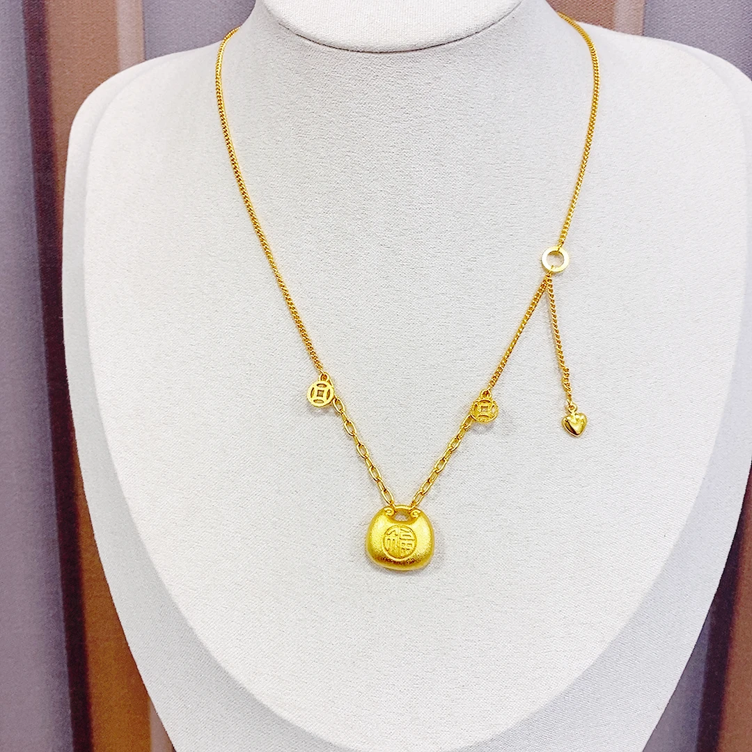 项链 时尚百搭铜钱小锁套链