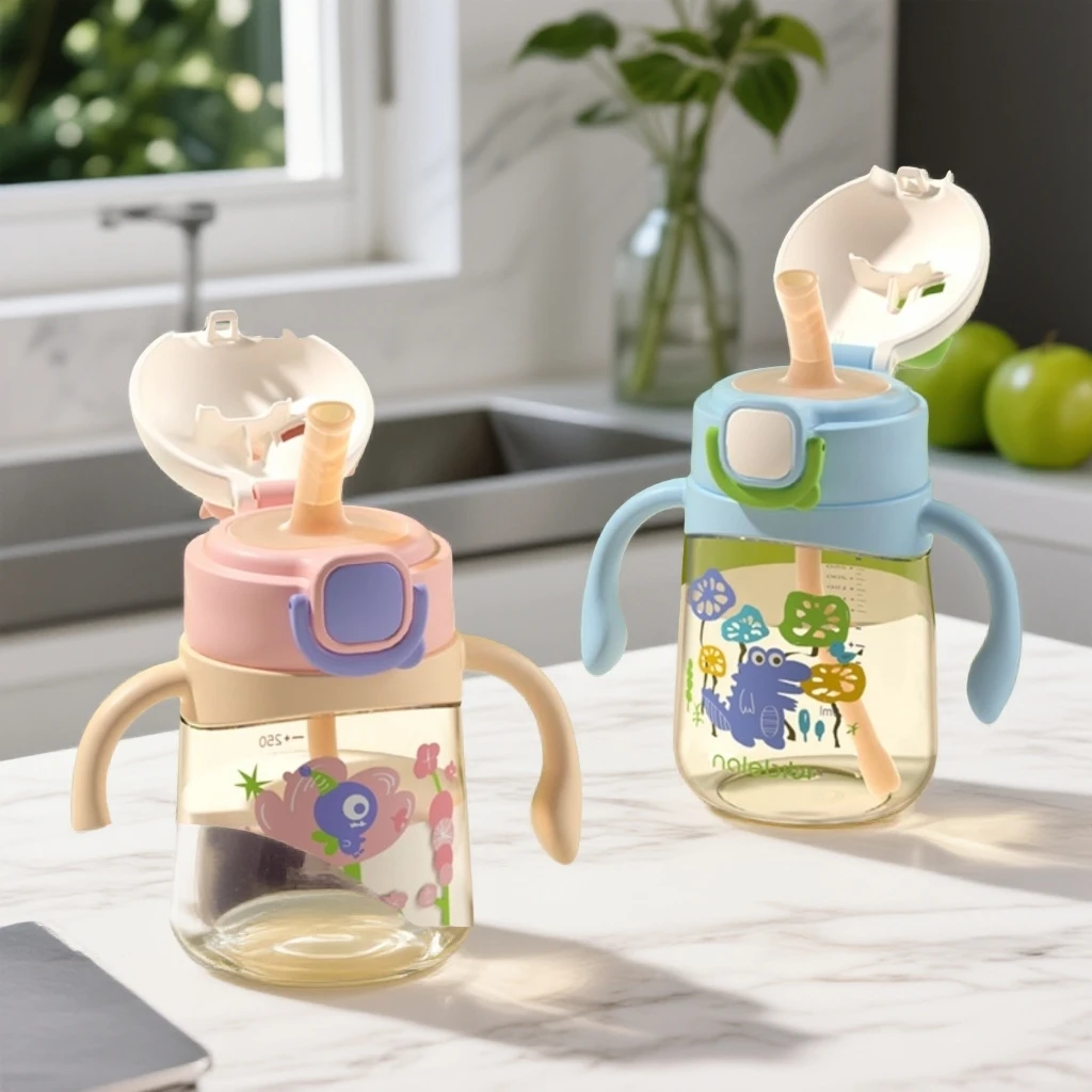 那乐比比PPSU恐龙儿童吸管杯宝宝直饮吸管水杯喝水牛奶杯350ml