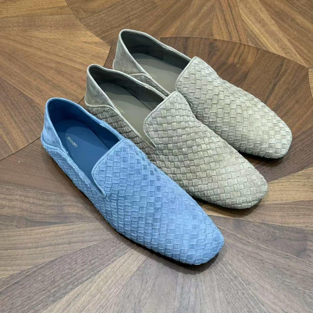 MYL2025新款方头编织鞋粗跟浅口套脚时尚休闲女鞋