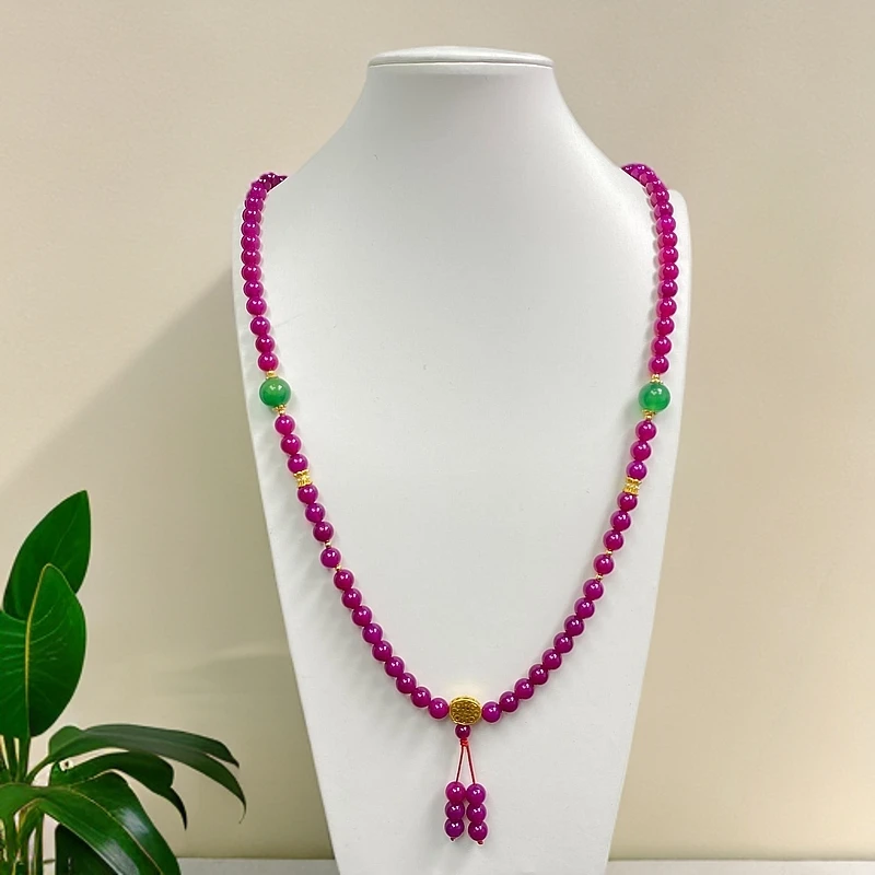 尺寸约8mm95颗天然正品玛瑙玉石紫罗兰设计款项链极光绿配珠