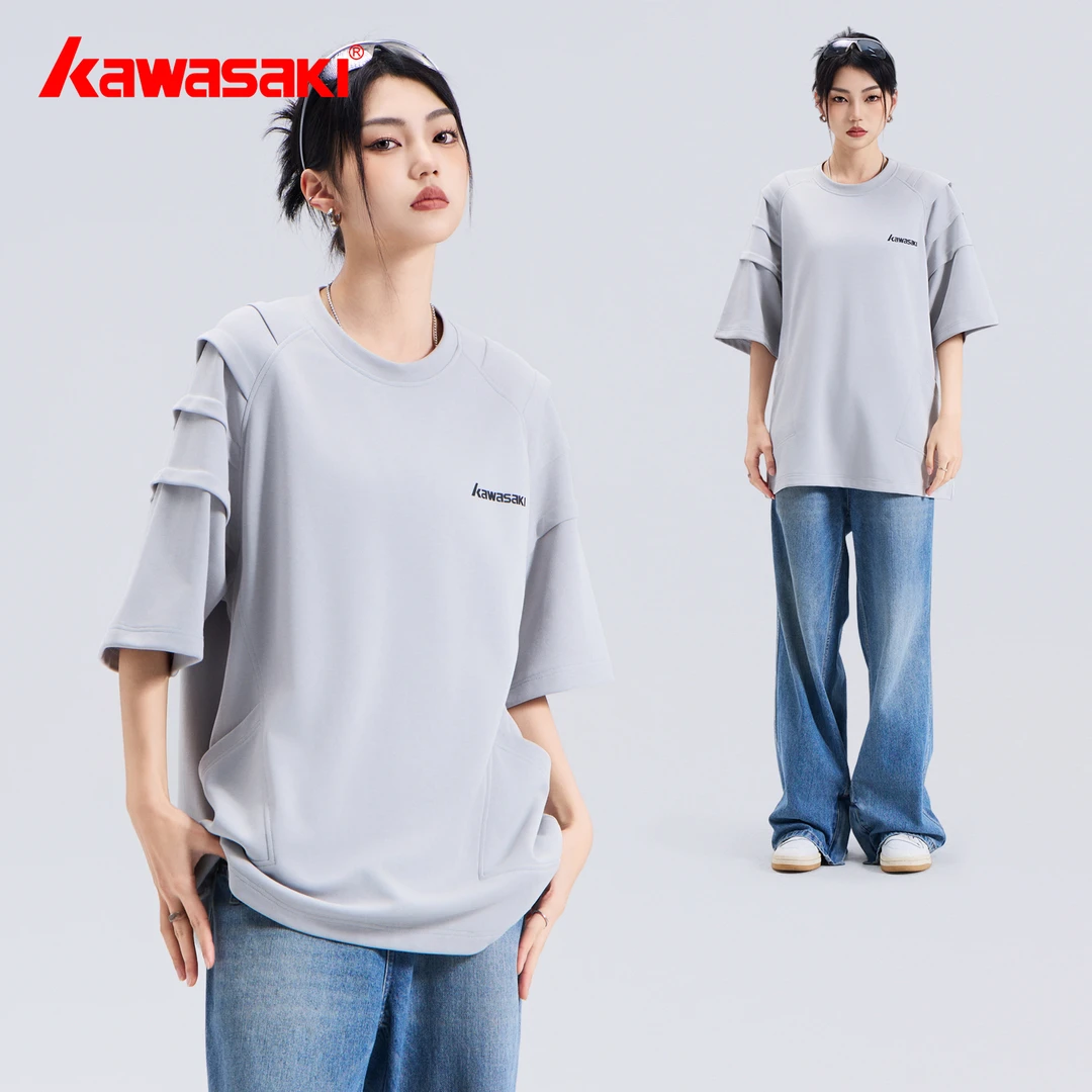 kawasaki/川崎美式Cleanfit潮流重磅字母Logo宽松褶皱落肩短袖T恤