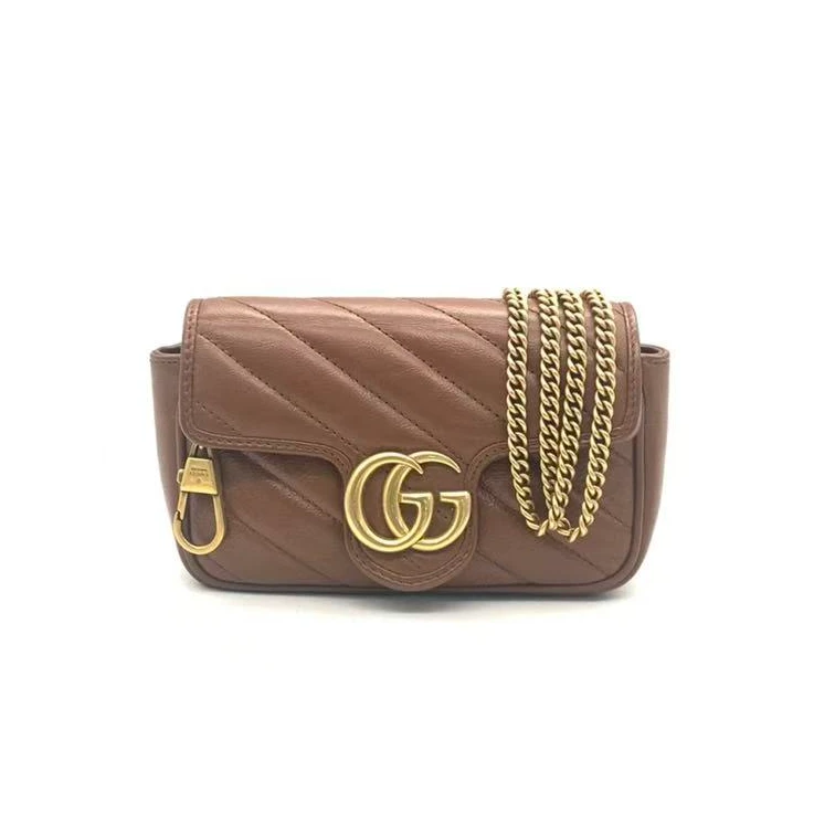 99新 GUCCI/古驰 【安则专属】焦糖色马蒙mini链条包