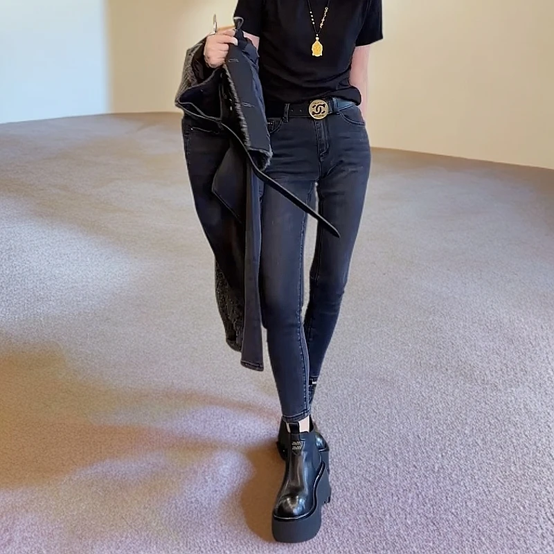 2025秋季爆款复古弹力修身直筒九分铅笔裤大码百搭小个子烟管裤女