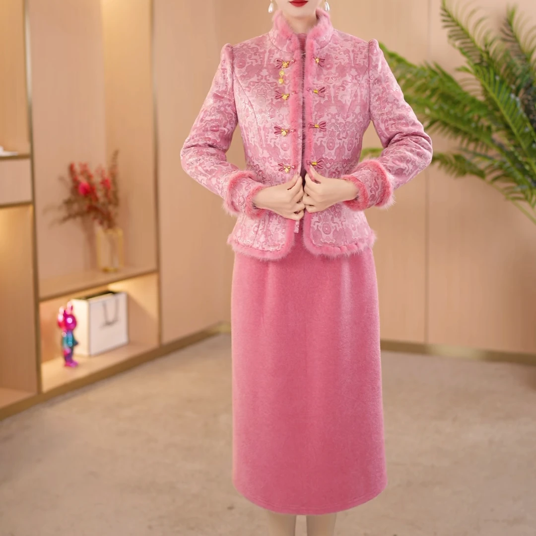 【宸紫女装】25196冬季时尚两件套连衣裙新款遮肚子显瘦洋气