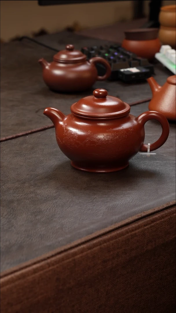 茶壶紫砂壶·24朱泥刻绘掇只400cc