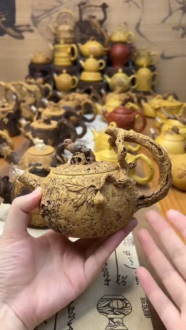 茶壶紫砂大*树桩小鸟壶