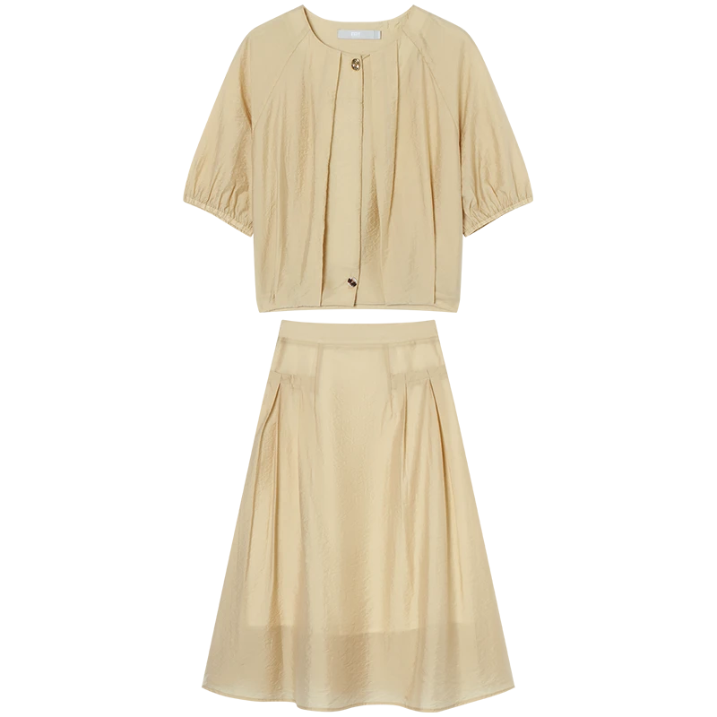 对白新中式连衣裙套装女衬衫半裙优雅两件套DYZB-DDZ028