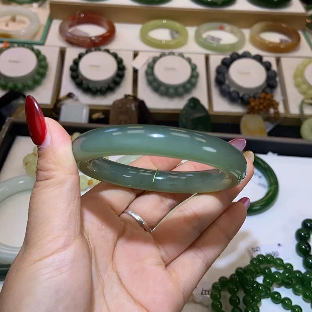 和田玉收藏级粉青猫眼手镯56/57