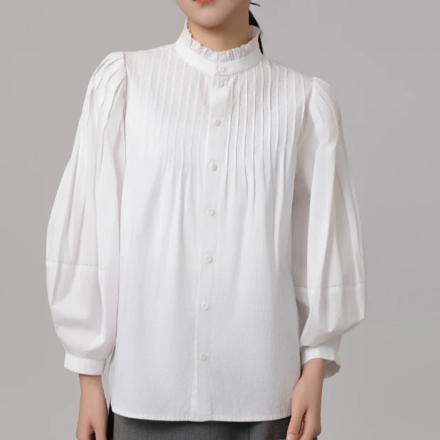 AMASS/阿玛施 新款气质复古公主风小众立领法式白衬衫5301044上衣