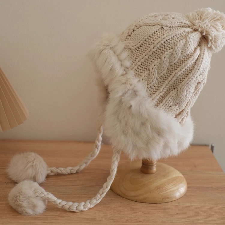 【情书】冬季毛茸茸帽子兔毛针织毛线帽护耳帽加厚骑车保暖雷锋帽