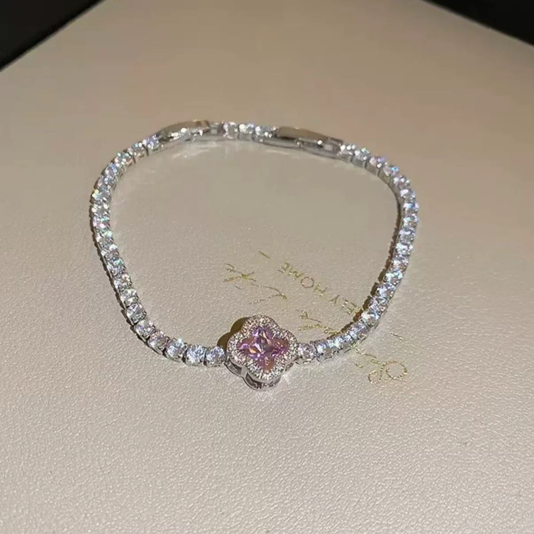 铜合金手链 简约风女女士巴洛克风钛钢手链吊坠镶嵌紫色拼接双色