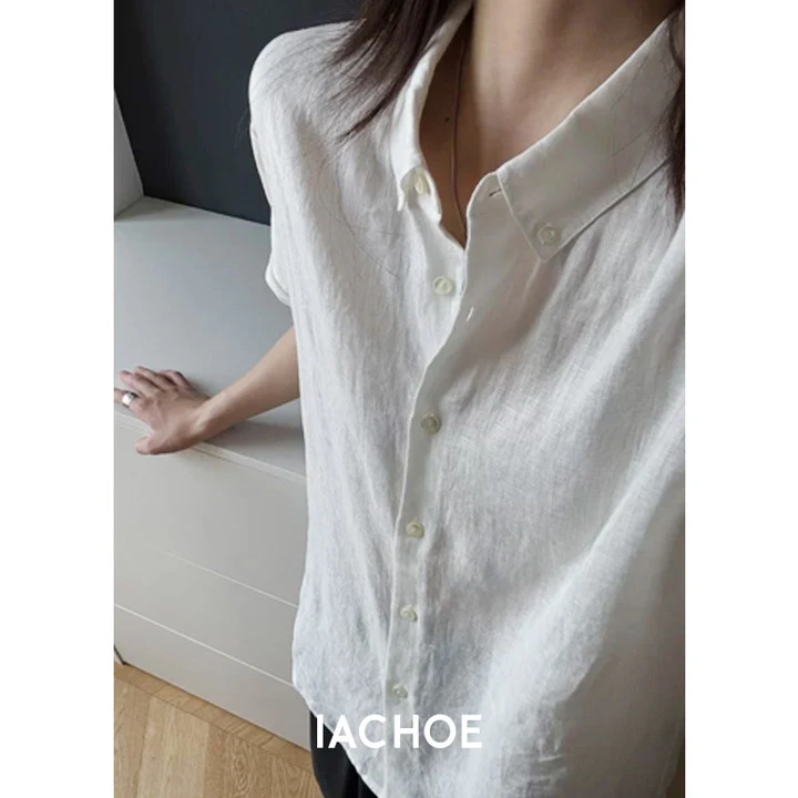 IACHO全亚麻五分袖衬衫3631504011