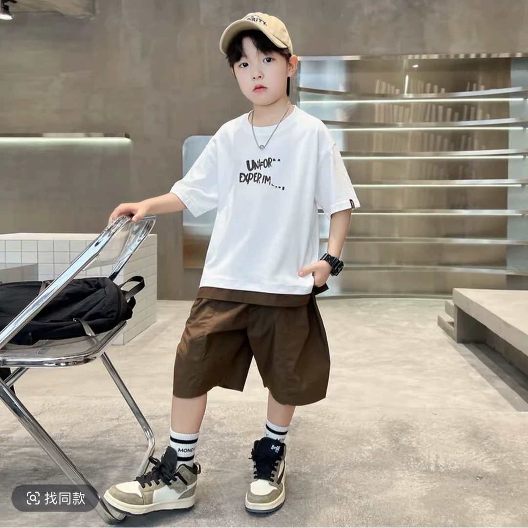 503039童装男童套装2025春休闲运动洋气中大童两件套套装宝宝衣服