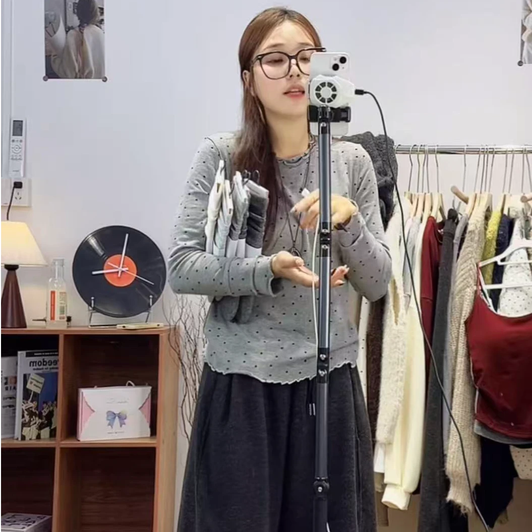 SIXI四喜家    长袖女木耳边半高领常规灰色波点