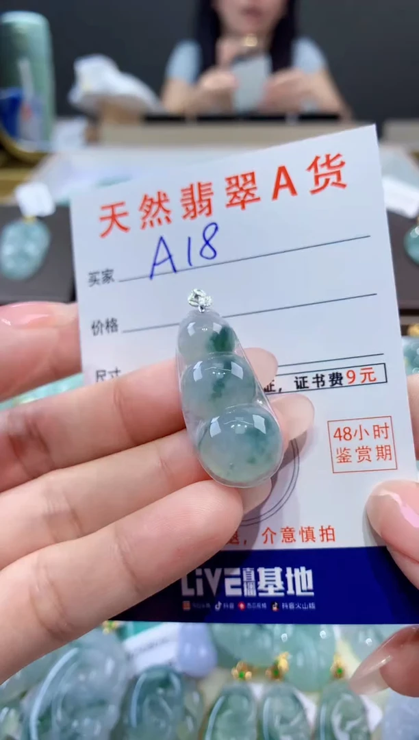 颈饰18K金镶嵌翡翠天然翡翠A货挂件