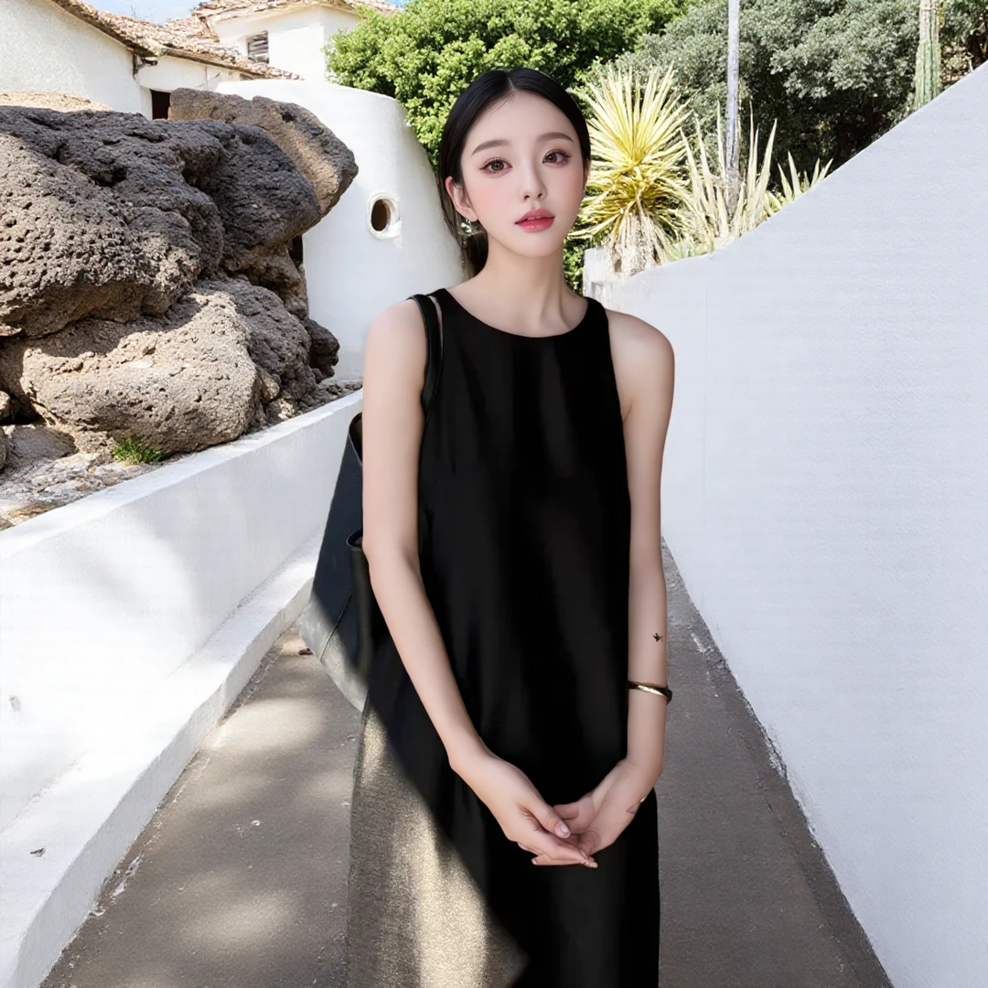 【简雾】黑色连衣裙女夏高级感显瘦气质无袖背心裙
