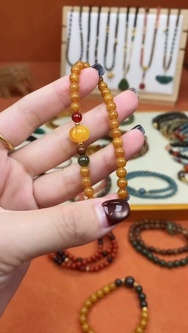 手链蜜蜡未镶嵌单圈蜜蜡和田玛瑙手串