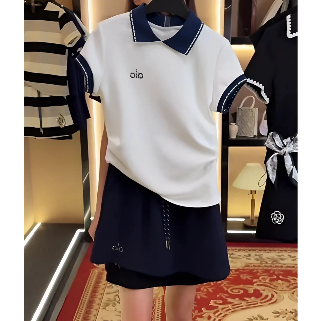 【A251-1】极简风运动风短袖小标刺绣T恤女夏季显瘦休闲百搭ins套装