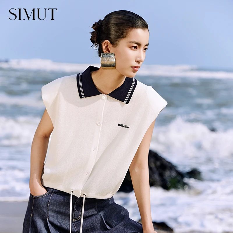 SIMUT思慕缇25夏季新款撞色条纹胸口字母刺绣休闲时尚SM377522