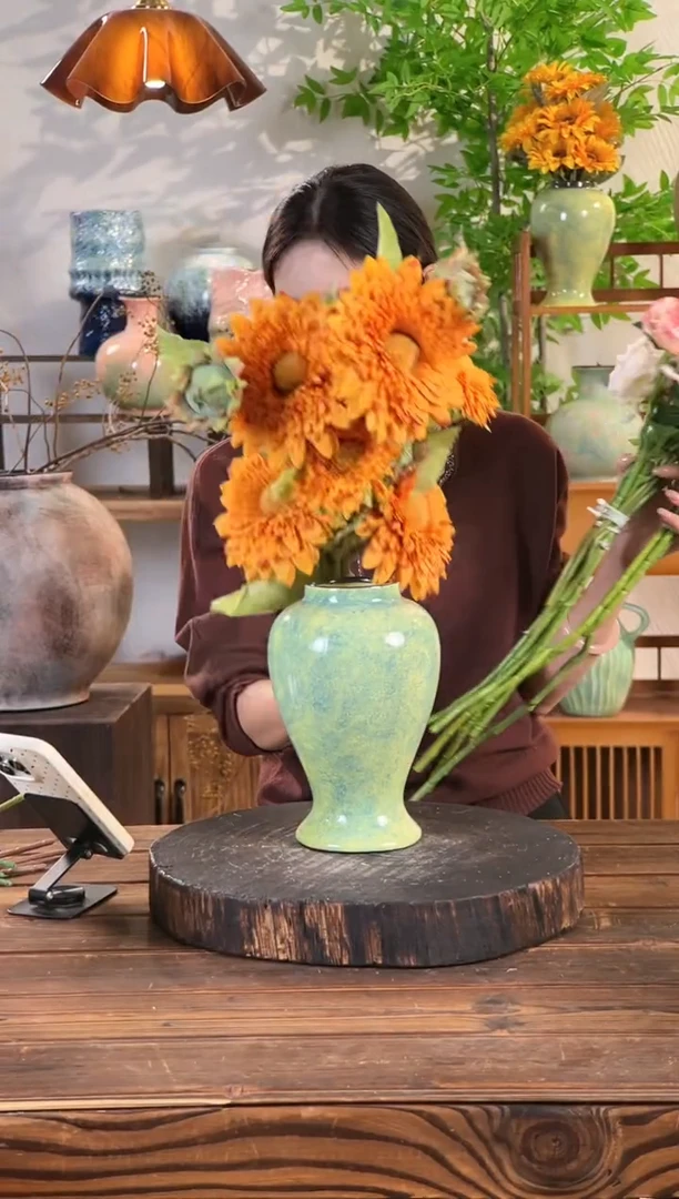[绿野仙踪-中号美人花瓶】复古绿色陶瓷花瓶干花鲜花陶罐桌面斗柜