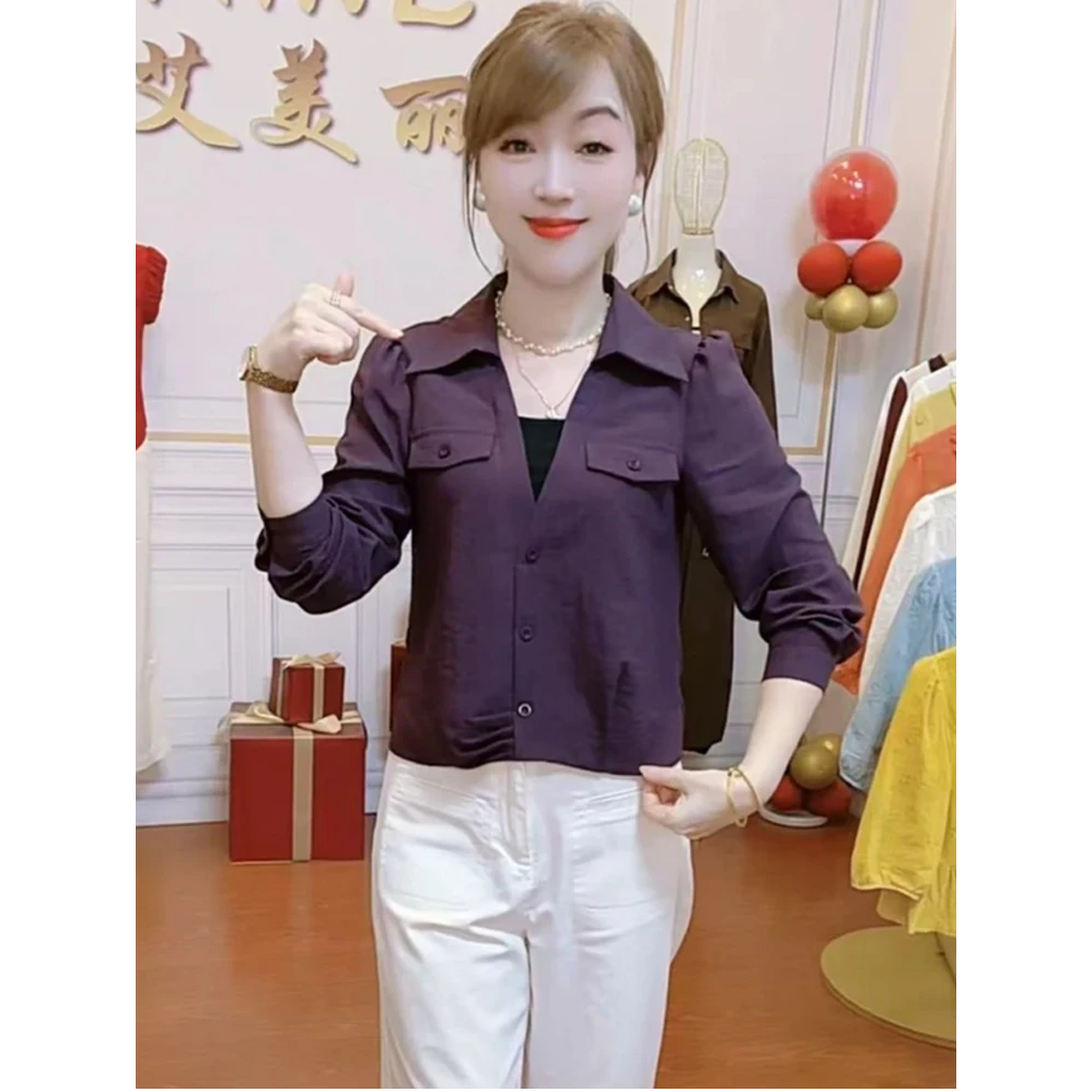 假两件长袖衬衫女2025秋季新款洋气显瘦遮肚子百搭休闲衬衣上衣潮