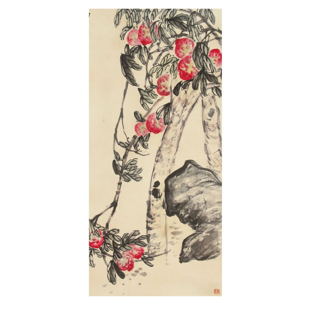 LOT.028 缶翁《寿桃》137*69cm 纸本设色立轴