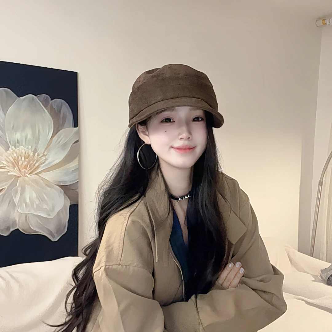 麂皮秋冬马术帽时髦高级感ins韩版日系复古显脸小报童帽鸭舌帽