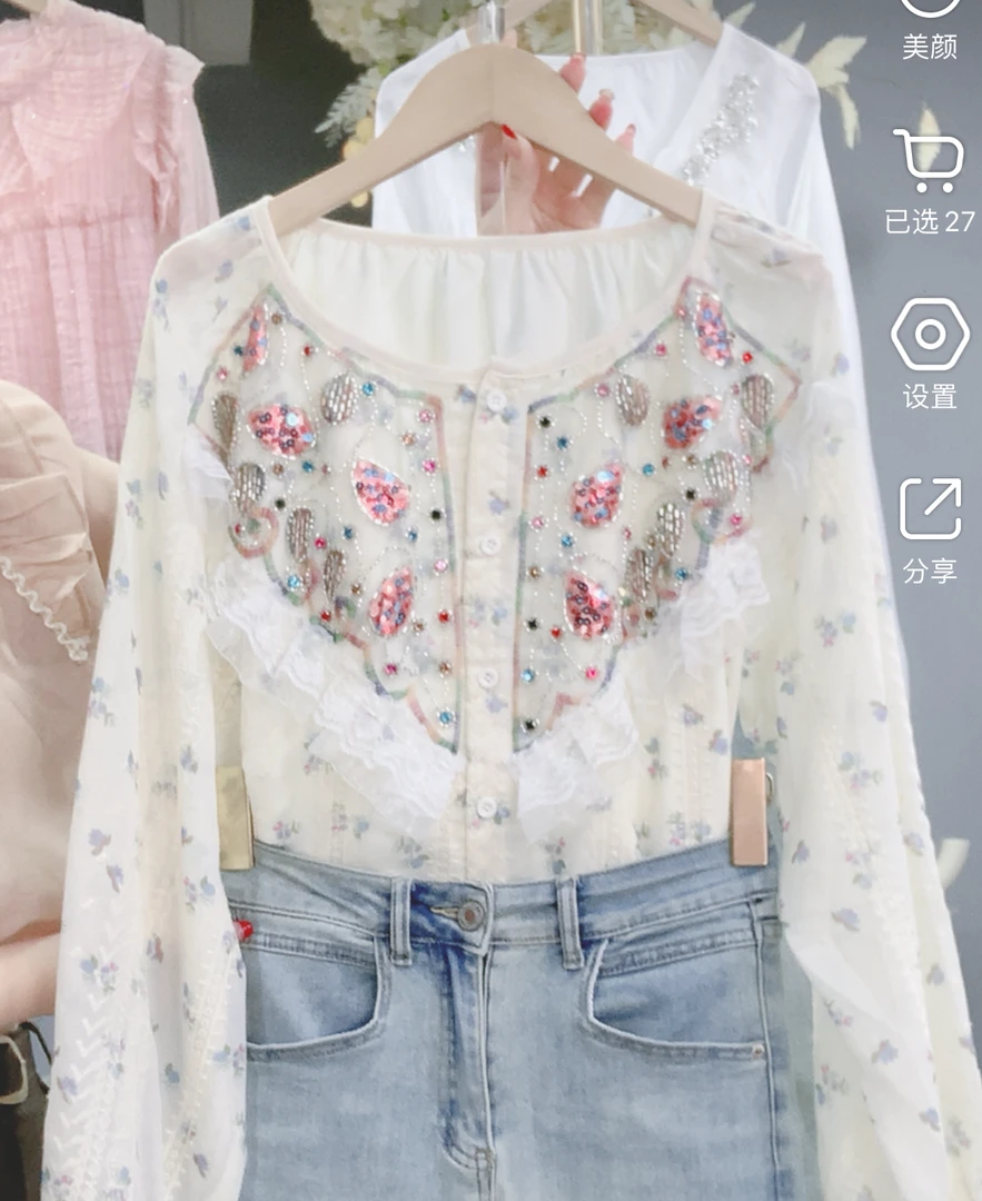 新款1150重工百搭宽松减龄时尚休闲小众洋气质衬衫上衣