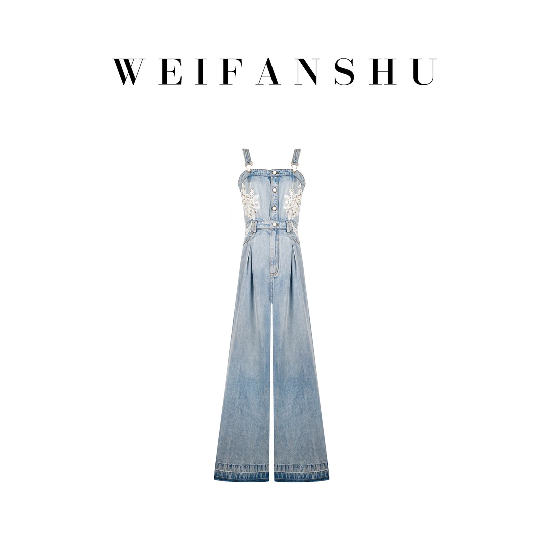 WEIFANSHU/魏凡舒【绮幻花信】春夏新款时尚百搭牛仔休闲背带连体裤