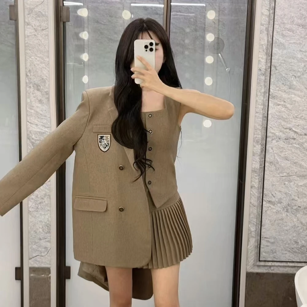 洋气气质学院风三件套西装外套马百褶裙套装秋季減龄套裙显瘦