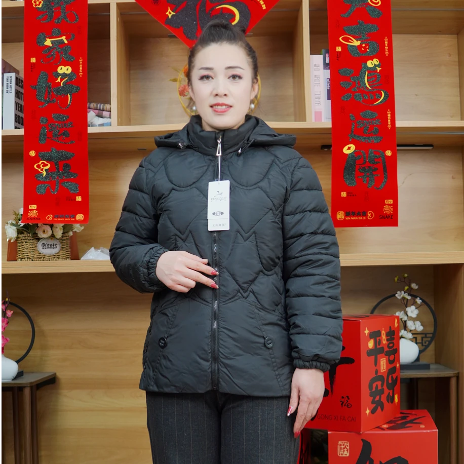 【顺丰快递】带帽妈妈装棉衣女装加厚保暖新款外套棉服-飘带扣带帽