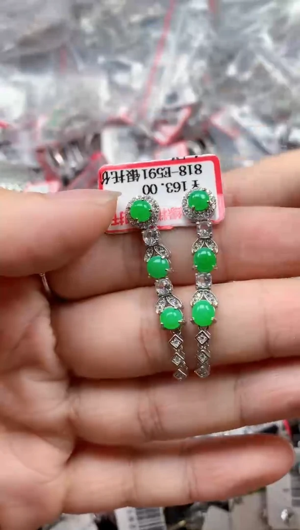 银S925镶嵌戒指翡翠天然A货缅甸翡翠