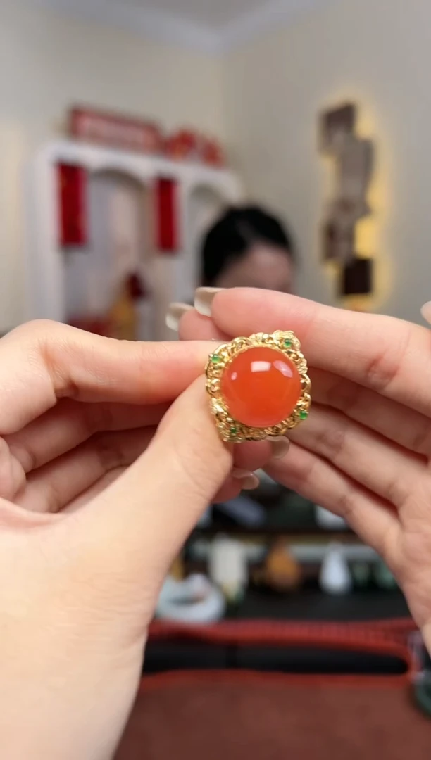 【闪购商品】南红玛瑙戒指18K金镶嵌D1-