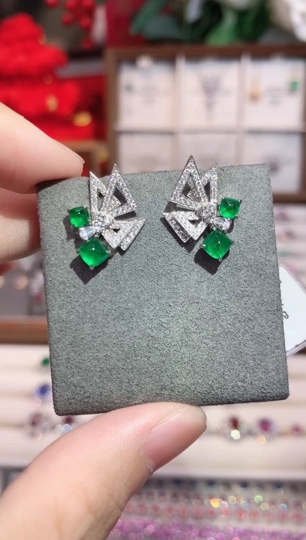 18K金镶嵌耳饰祖母绿1.39ct/天然宝石/七天无理由