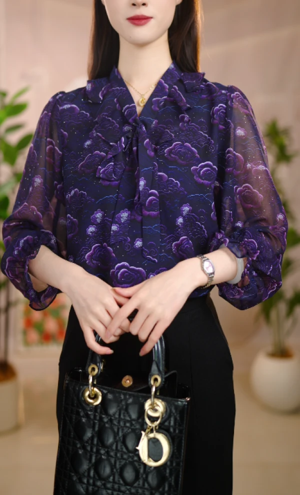 2025新款瑞彩祥云优雅气质典雅衬衫春夏款H-119