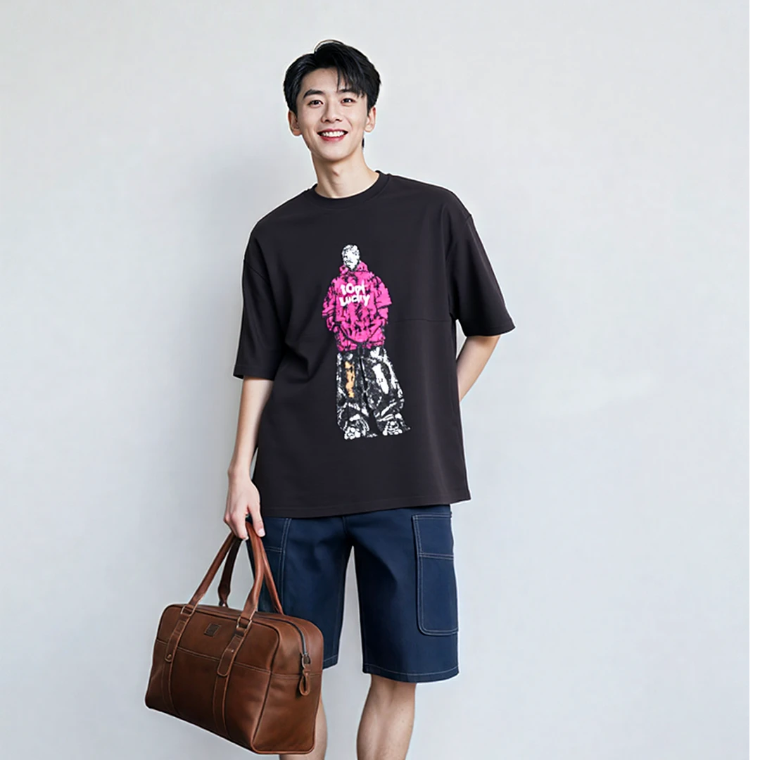 印花短袖夏季夏日闪钻薄款T恤情侣男装复古工装风