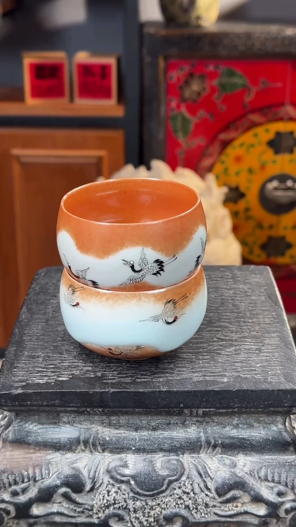 【闪购商品】摆件仙鹤釉上釉上彩窑变杯