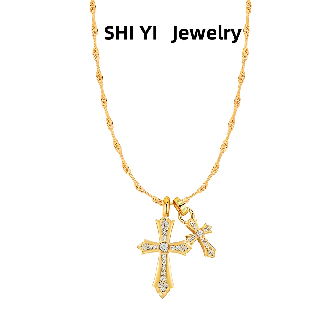 铜合金合成锆石项链 双十字架男女潮流高级感吊坠小众轻奢BC