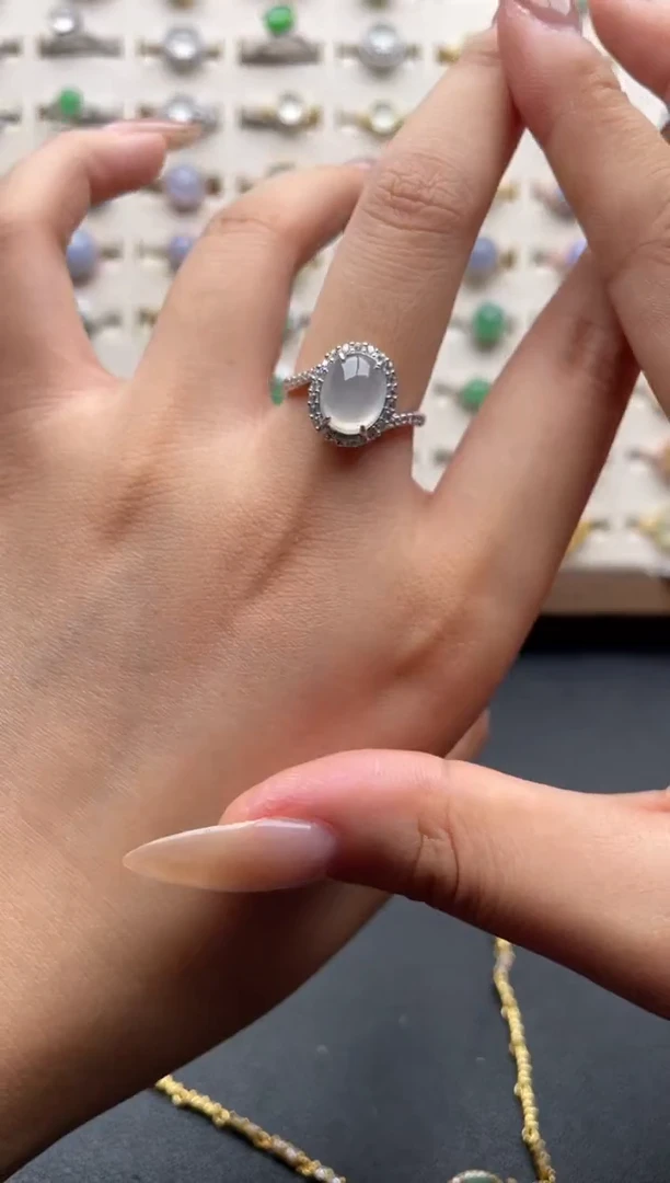 银S925镶嵌戒指翡翠一物一证一礼盒