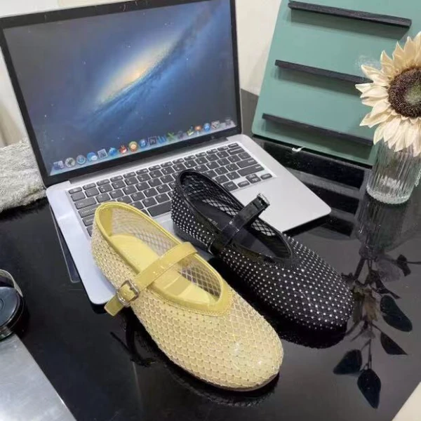 韩轻奢水钻一字带玛丽珍单鞋女 25新款夏季透气平底凉鞋Al06-5317