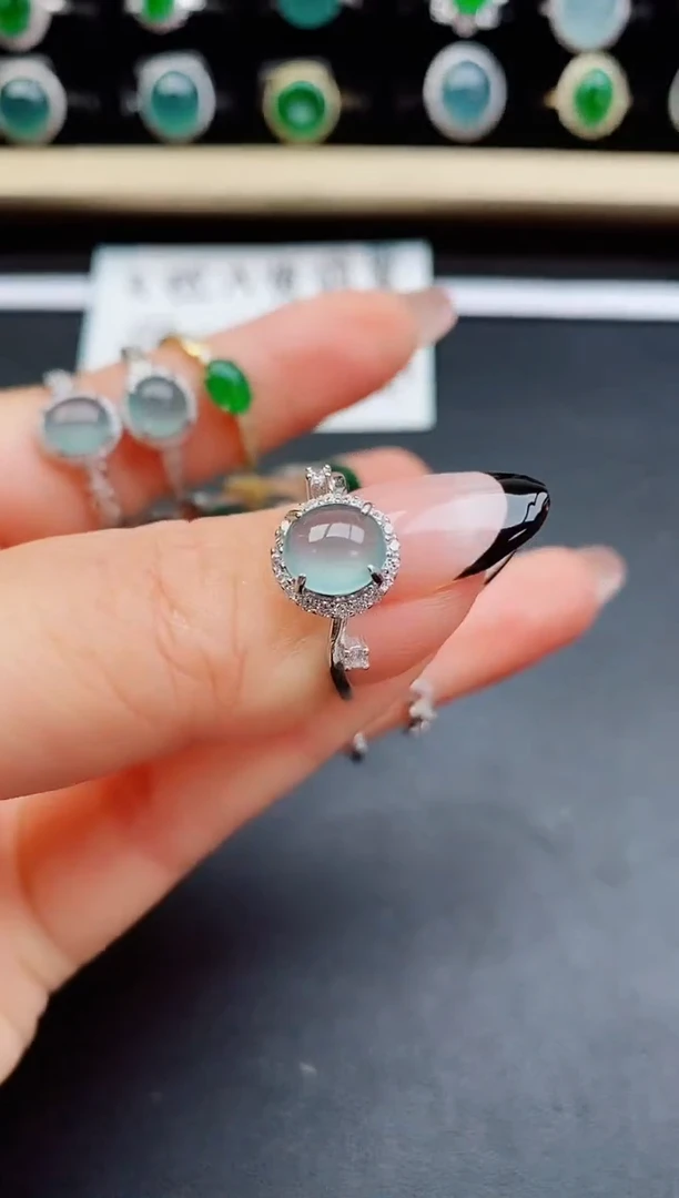翡翠戒指银S925镶嵌85005