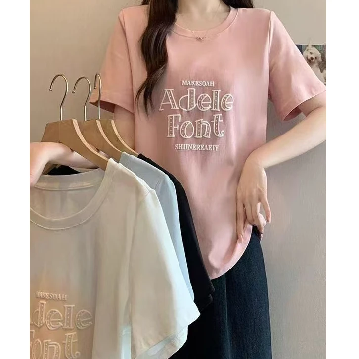 夏季新款大码女装宽松休闲字母半袖