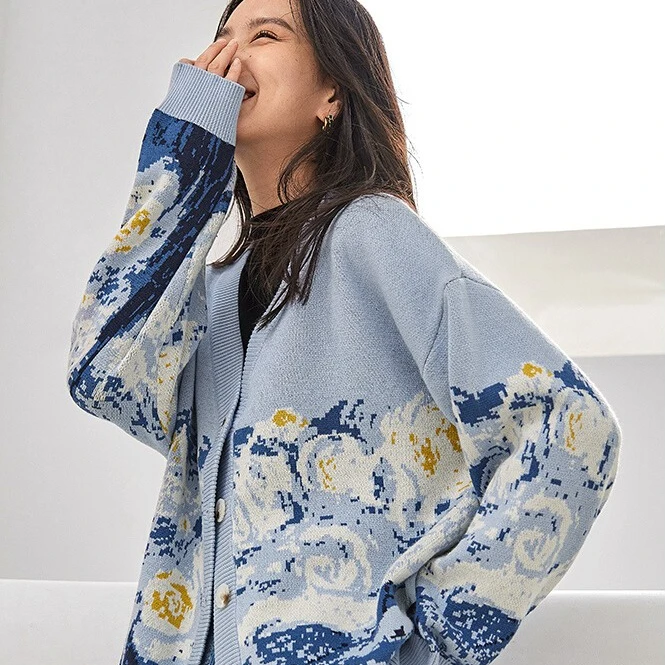 【粉丝专属】D01对白慵懒风毛衣女高级针织开衫CDE041