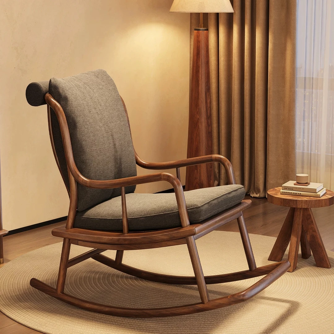 【百轩居】北美黑胡桃木全材摇摇椅躺椅新欧式懒人沙发椅