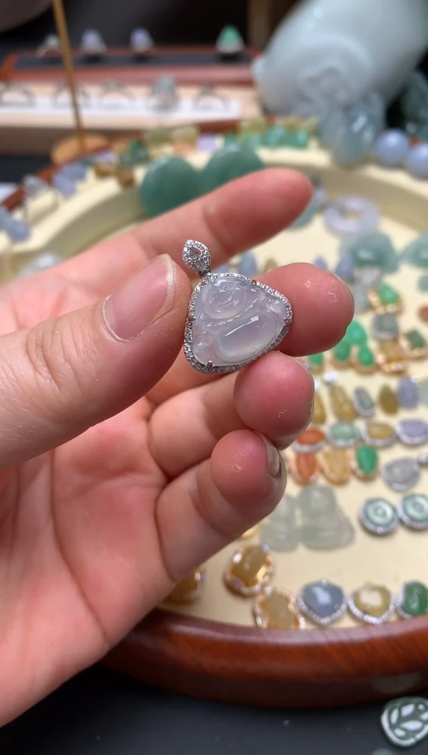 翡翠银S925镶嵌颈饰翡翠镶嵌佛公