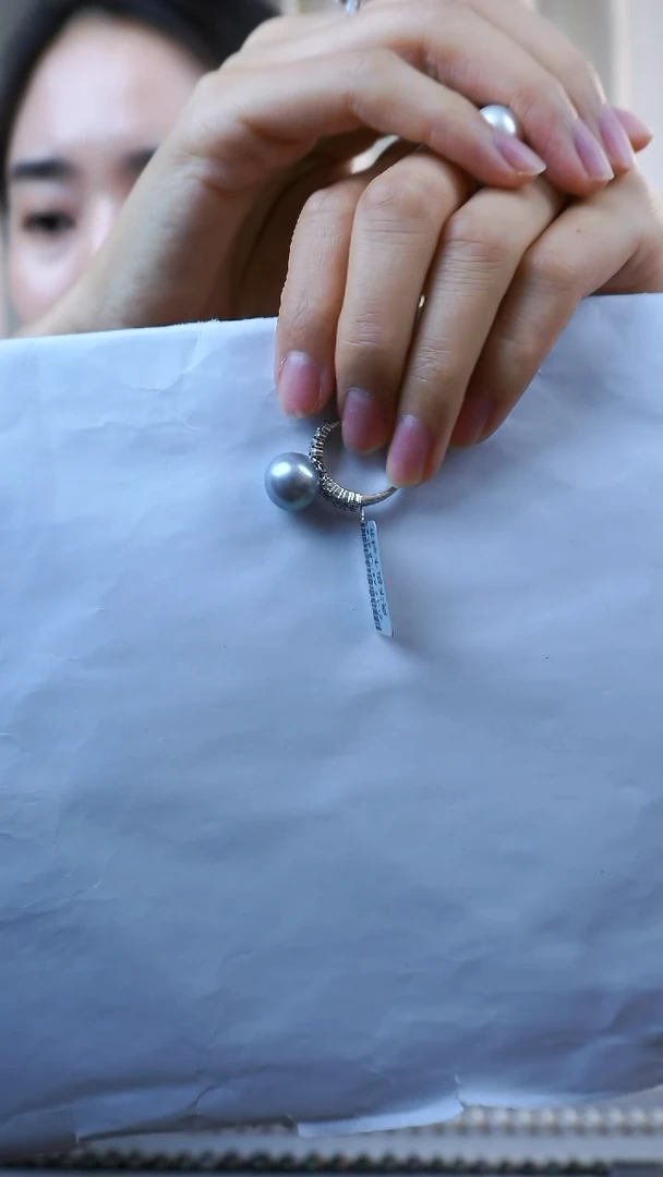 戒指银S925镶嵌淡水珍珠DE022稀有12-13mm铂金灰戒指