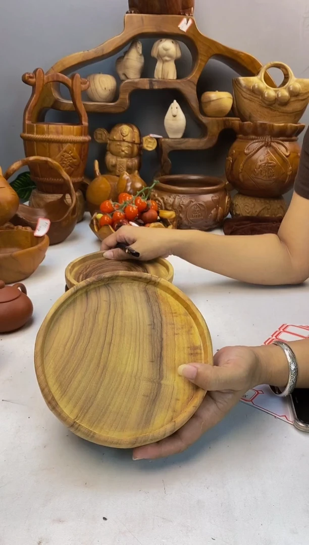 香樟木A4精品一大一小圆盘2个/组小15*3大17*4
