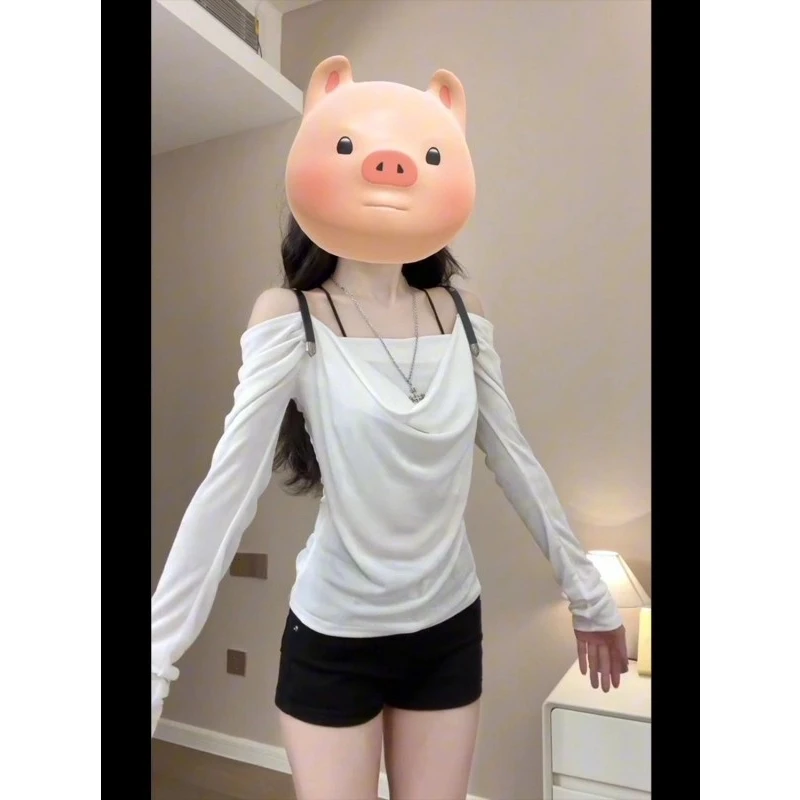 运补直营店推荐~美德拉纯欲风设计感2025秋季不规则长袖t恤吊带衫